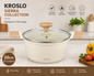 KROSLO Ceramic Dutch Pot 20cm (2.6 Litres) with Glass Lid | Non-Stick Casserole Pot with Wooden Finish Handles | Induction & Gas Stove Compatible