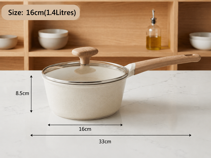 Kroslo Ceramic Coating Sauce Pan 16cm (1.4 Litres) with Glass Lid | Saucepan for Tea, Milk & Everyday Cooking