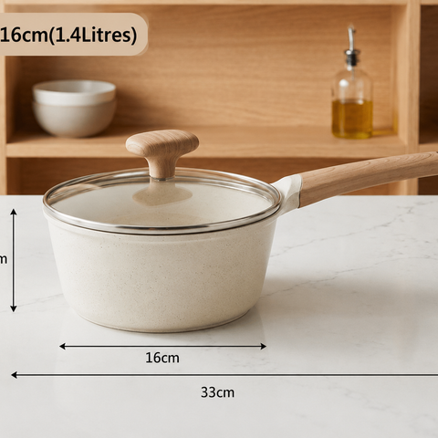 Kroslo Ceramic Coating Sauce Pan 16cm (1.4 Litres) with Glass Lid | Saucepan for Tea, Milk & Everyday Cooking