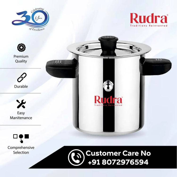 Rudra Stainless Steel Milk Boiler 2 Litre | Premium Induction & Gas Compatible Milk Heating Pot with Whistle Alert | Heavy Gauge Stainless Steel Milk Boiler for Home Kitchen