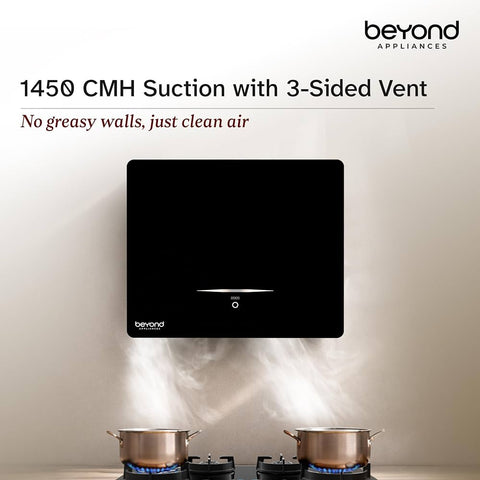 Beyond Appliances Cube BLDC Plug N Play Ductless Kitchen Chimney | 1600 CMH | AutoClean | 5-Stage Charcoal Activated Filter | Touch Control | 3-way Suction | 46dB Low Noise | Black | PAN INDIA SERVICE