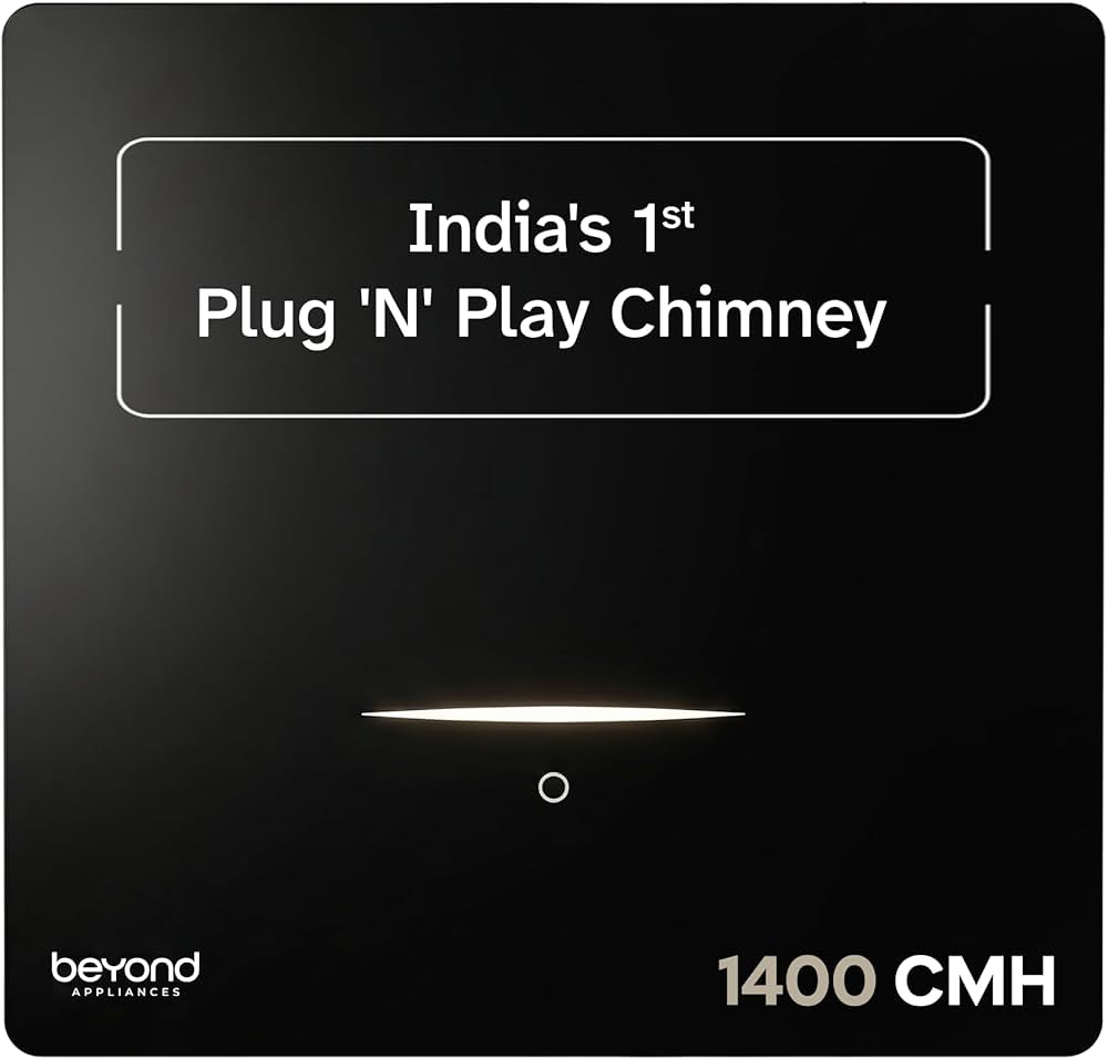 Beyond Appliances Cube Pro Plug N Play Ductless Kitchen Chimney | 1400 CMH | Auto Clean | 5-Stage Charcoal Activated Filter | Touch Control | 3-way Suction | 48dB Low Noise | Black | PAN INDIA SERVICE