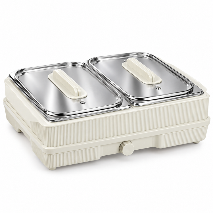 Jaypee Plus Table Valet Food Warmer & Serving Hot Plate 150W with Toughened Glass Top, Adjustable Heat Regulator & Stainless Steel Bowl Compatibility(1.8LTR each)
