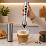 Skyline Wireless Milk Frother with 1200mAh Rechargeable Battery, 3-Speed Control, Stainless Steel Whisk & Cover, Dual Whisk Attachments, USB Type-C Charging, One-Touch Operation