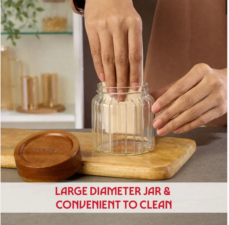 Borosil Glass Jar with Acacia Wood Lid | Borosilicate Glass Storage Jar for Dry Fruits, Spices & Snacks | Airtight Glass Container for Kitchen & Pantry-1200ml