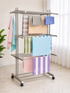 3 Tier Stainless Steel Foldable Clothes Drying Stand with Wheels | Heavy Duty Laundry Drying Rack | Multi-Layer Garment Dryer for Indoor & Outdoor Use | Rust Resistant Cloth Stand