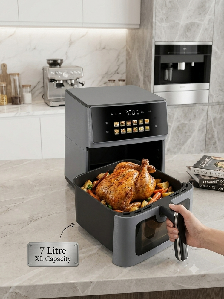 Skyline VTL-5118 7L Digital Air Fryer with See-Through Glass Window | 2000W Touch Screen Oil-Free Air Fryer | Fry, Roast, Grill, Bake | 7 Litre | 12 Months Warranty