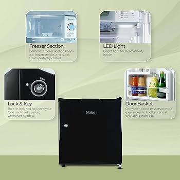 Haier 50 L 2 Star Direct Cool Single Door Mini Bar Refrigerator with Chiller Freezer Box, LED Light for Clear View, Lock & Key and Easy Clean Back (HRD-752KSA, Black Steel, 2026 Model)