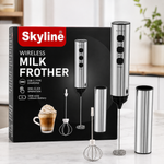Skyline Wireless Milk Frother with 1200mAh Rechargeable Battery, 3-Speed Control, Stainless Steel Whisk & Cover, Dual Whisk Attachments, USB Type-C Charging, One-Touch Operation