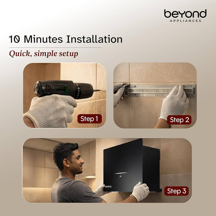 Beyond Appliances Cube Pro Plug N Play Ductless Kitchen Chimney | 1400 CMH | Auto Clean | 5-Stage Charcoal Activated Filter | Touch Control | 3-way Suction | 48dB Low Noise | Black | PAN INDIA SERVICE