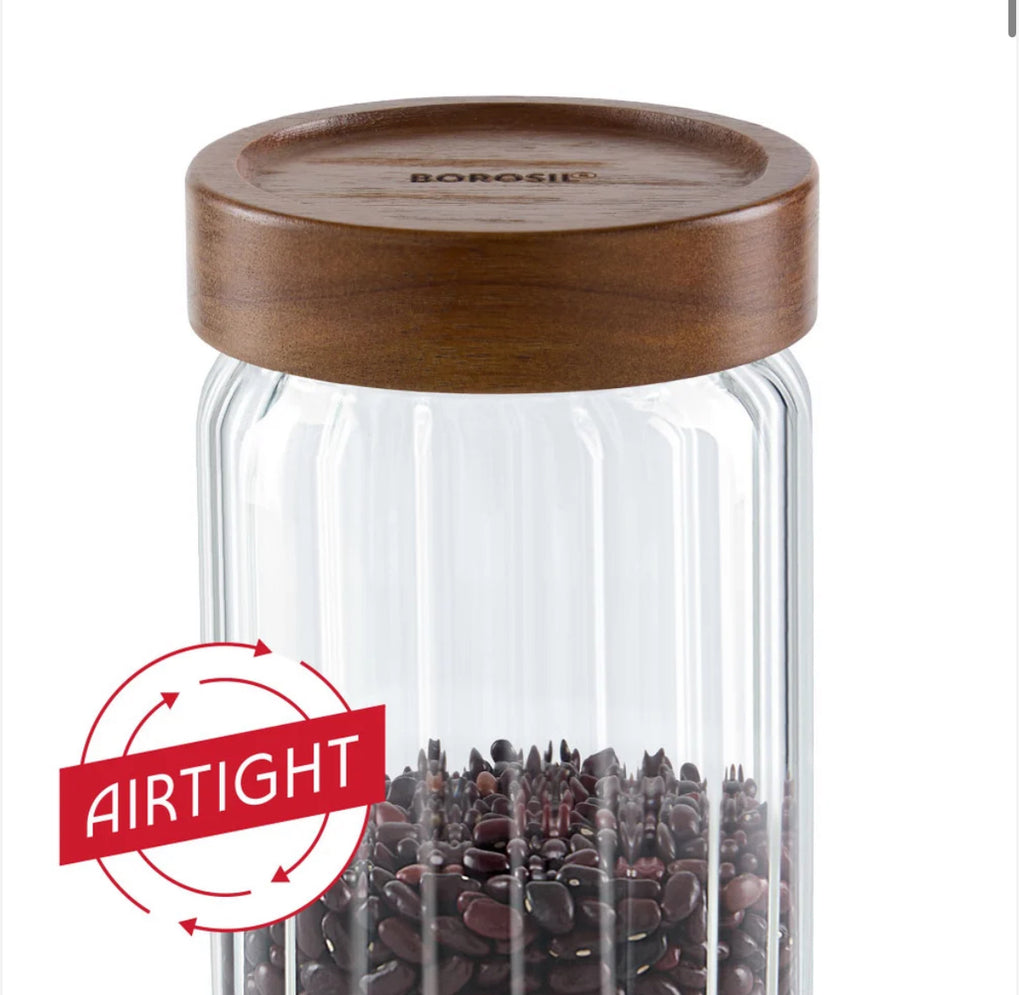 Borosil Glass Jar with Acacia Wood Lid | Borosilicate Glass Storage Jar for Dry Fruits, Spices & Snacks | Airtight Glass Container for Kitchen & Pantry-1200ml