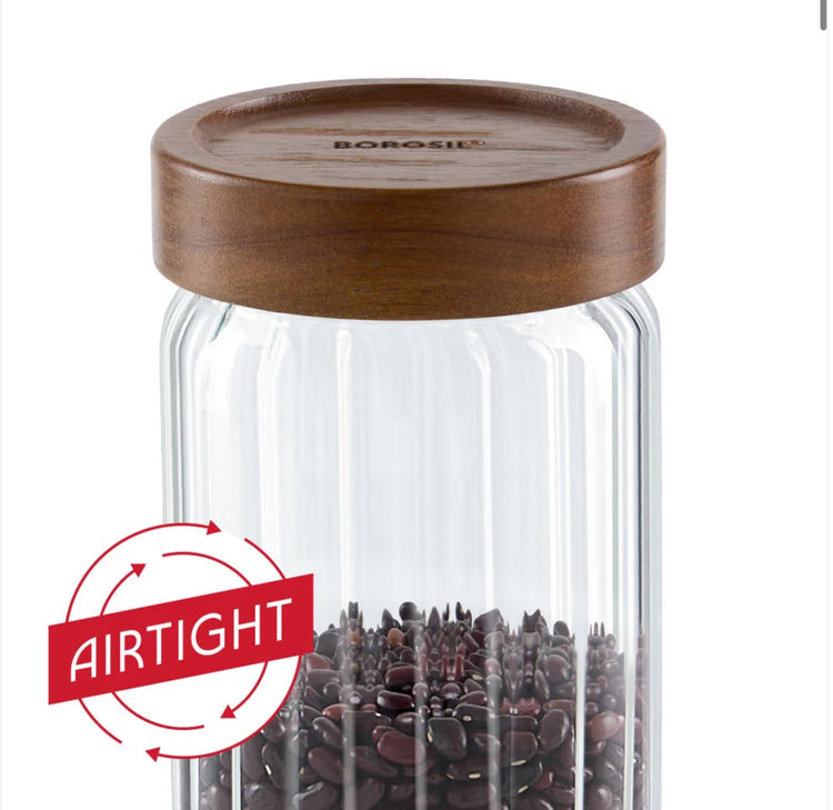 Borosil Glass Jar with Acacia Wood Lid | Borosilicate Glass Storage Jar for Dry Fruits, Spices & Snacks | Airtight Glass Container for Kitchen & Pantry-1200ml