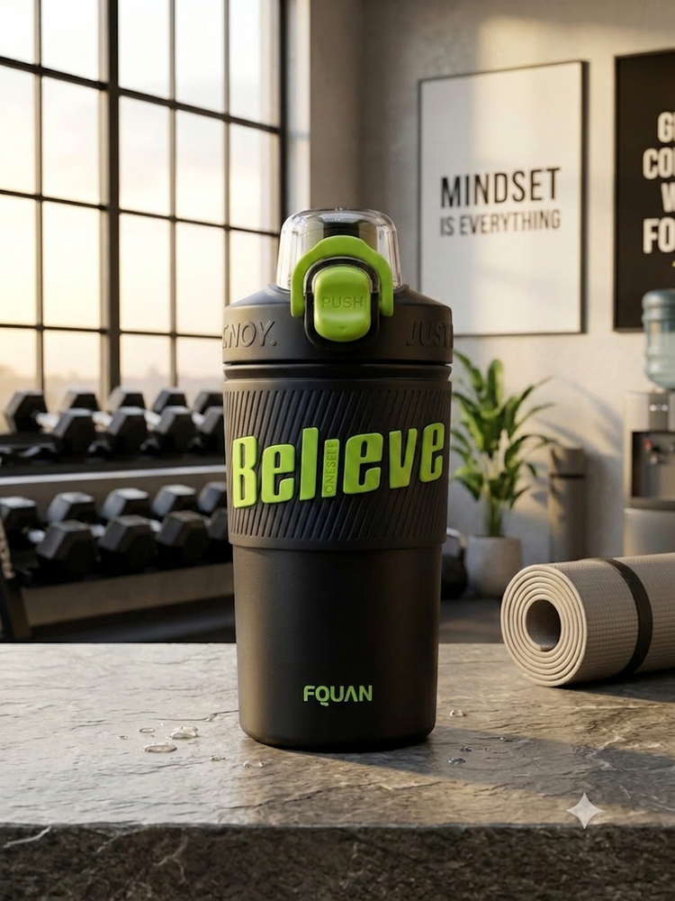 480ml Insulated Stainless Steel Gym Shaker Bottle | 304 Grade Double Wall Vacuum Protein Shaker | Leakproof BPA-Free Sports Water Bottle with Easy Carry Handle & Push Button Lid | Hot & Cold Flask-Black