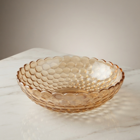 Amber Hobnail Glass Fruit Bowl | Decorative Scalloped Serving Bowl, Salad & Centerpiece Bowl for Kitchen Table, Dining Room, & Home Decor (Honey Amber)