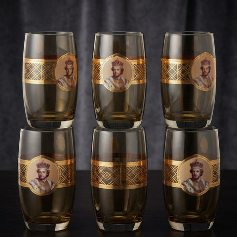 Royal Gold-Trimmed Amber Glass Set (280ml, 6-Piece)