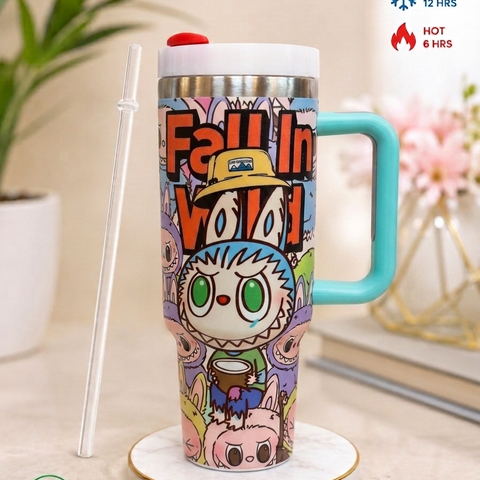 1200ml Labubu Limited Edition Stainless Steel Insulated Tumbler with Handle, Lid & Reusable Straw | Double Wall Vacuum Travel Mug | Hot & Cold Coffee Cup | BPA Free
