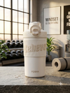 480ml Insulated Stainless Steel Gym Shaker Bottle | 304 Grade Double Wall Vacuum Protein Shaker | Leakproof BPA-Free Sports Water Bottle with Easy Carry Handle & Push Button Lid | Hot & Cold Flask-White