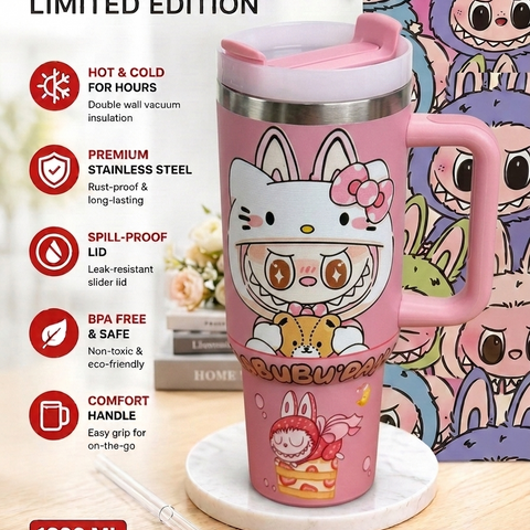 1200ml Labubu Limited Edition Stainless Steel Insulated Tumbler with Handle, Lid & Reusable Straw | Double Wall Vacuum Travel Mug | Hot & Cold Coffee Cup | BPA Free (Copy)