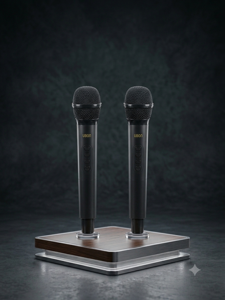 UBON Black SP-230 80W Party Monster Bluetooth Speaker with Adjustable Tripod Stand & 2 Wireless Karaoke Microphones | 4 High Bass Speakers | RGB Lights | 7200mAh Battery | Bluetooth v5.4