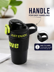 480ml Insulated Stainless Steel Gym Shaker Bottle | 304 Grade Double Wall Vacuum Protein Shaker | Leakproof BPA-Free Sports Water Bottle with Easy Carry Handle & Push Button Lid | Hot & Cold Flask-Black
