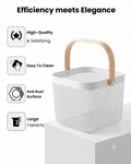 Premium Multipurpose Metal Mesh Storage Basket with Wooden Handle | Fruit Basket, Bathroom Organizer, Kitchen Counter Basket, Vegetable & Utility Storage- White