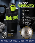 480ml Insulated Stainless Steel Gym Shaker Bottle | 304 Grade Double Wall Vacuum Protein Shaker | Leakproof BPA-Free Sports Water Bottle with Easy Carry Handle & Push Button Lid | Hot & Cold Flask-Black