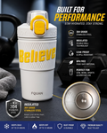 480ml Insulated Stainless Steel Gym Shaker Bottle | 304 Grade Double Wall Vacuum Protein Shaker | Leakproof BPA-Free Sports Water Bottle with Easy Carry Handle & Push Button Lid | Hot & Cold Flask-White