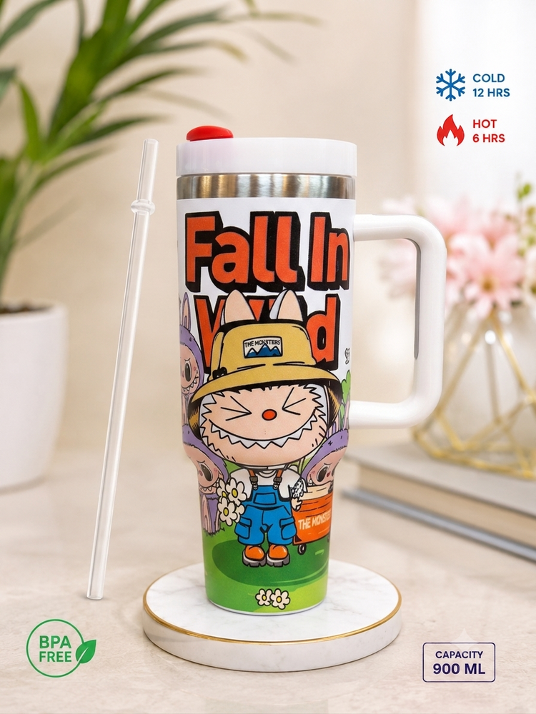 1200ml Labubu Limited Edition Stainless Steel Insulated Tumbler with Handle, Lid & Reusable Straw | Double Wall Vacuum Travel Mug | Hot & Cold Coffee Cup | BPA Free
