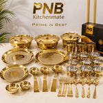 PNB Kitchenmate ZODIAC 72 Pcs Stainless Steel Dinner Set | Heavy Quality Double Wall PVD Gold Coated Dinner Set | Premium Full & Half Plates, Bowls, Glasses, Spoons & Forks | Lifetime Guarantee