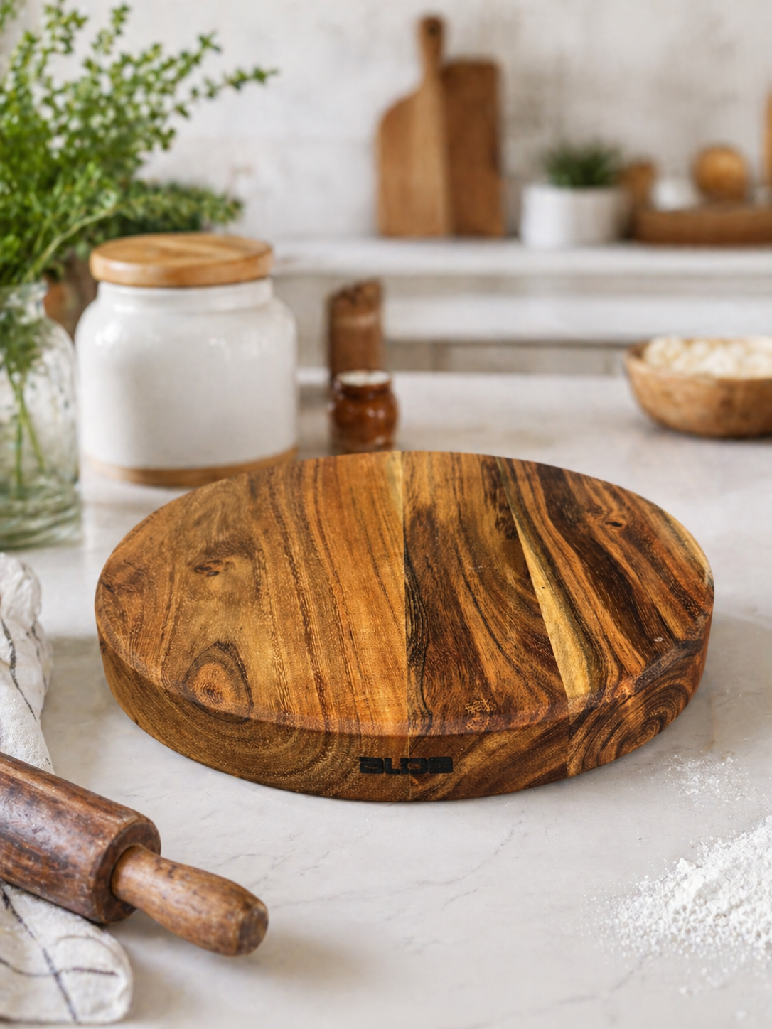 Alda by Glen 10-Inch Acacia Wood Chakla Belan Set | Wooden Roti Making Board & Rolling Pin | Food-Grade, Chemical-Free Kitchen Tool
