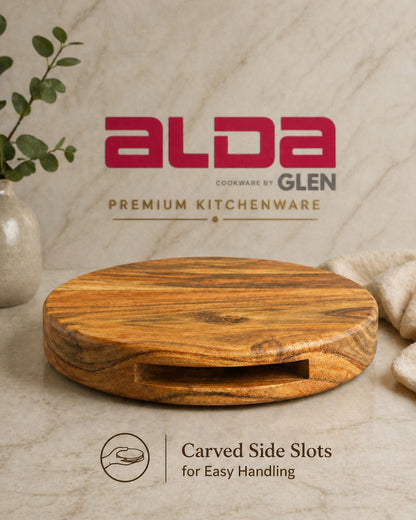Alda by Glen 10-Inch Acacia Wood Chakla Belan Set | Wooden Roti Making Board & Rolling Pin | Food-Grade, Chemical-Free Kitchen Tool