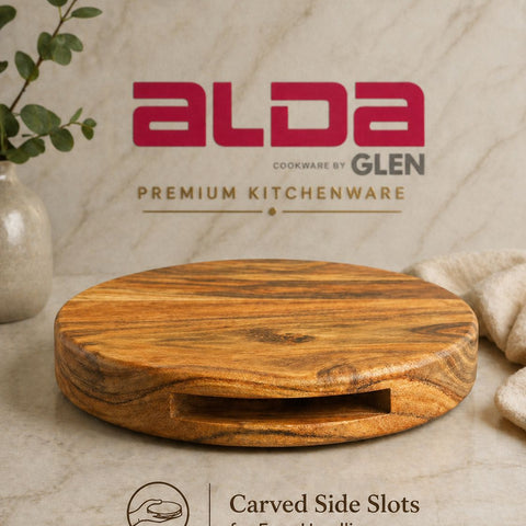 Alda by Glen 10-Inch Acacia Wood Chakla Belan Set | Wooden Roti Making Board & Rolling Pin | Food-Grade, Chemical-Free Kitchen Tool