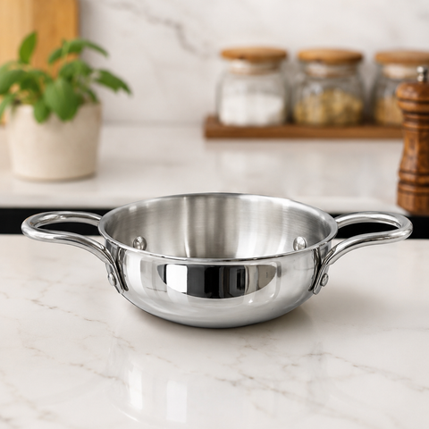 Vivanta Triply Stainless Steel Mini Kadhai 6 Inch Diameter with Dual Handles | Heavy Gauge Serving & Cooking Kadhai for Curry, Dal, Sabzi & Snacks