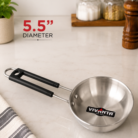 Vivanta 5.5 Inch Stainless Steel Fry Pan with Cool Touch Handle | Mini Fry Pan for Tadka, Frying & Serving | Heavy Gauge Kitchen Cookware