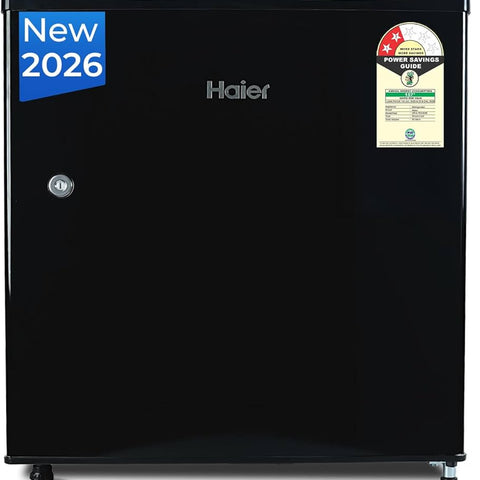 Haier 50 L 2 Star Direct Cool Single Door Mini Bar Refrigerator with Chiller Freezer Box, LED Light for Clear View, Lock & Key and Easy Clean Back (HRD-752KSA, Black Steel, 2026 Model)
