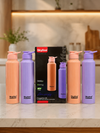 Skyline Stainless Steel Water Bottle Set of 4 | BPA Free Leakproof Fridge Bottles | Reusable Insulated Steel Bottles for Home, Office, School & Gym | Peach & Lavender Color Combo