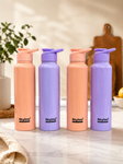 Skyline Stainless Steel Water Bottle Set of 4 | BPA Free Leakproof Fridge Bottles | Reusable Insulated Steel Bottles for Home, Office, School & Gym | Peach & Lavender Color Combo