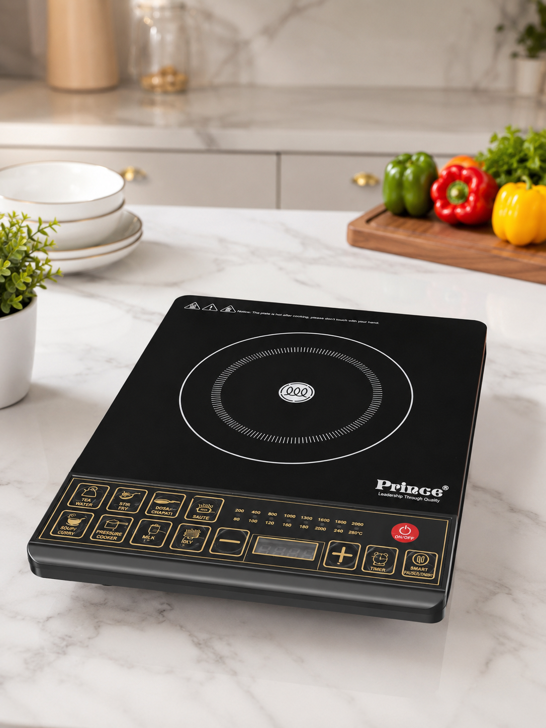Prince 2000W Induction Cooktop | 8 Preset Cooking Modes | Smart Touch Control | Energy Efficient Portable Induction Stove with Timer & Auto Shut-Off