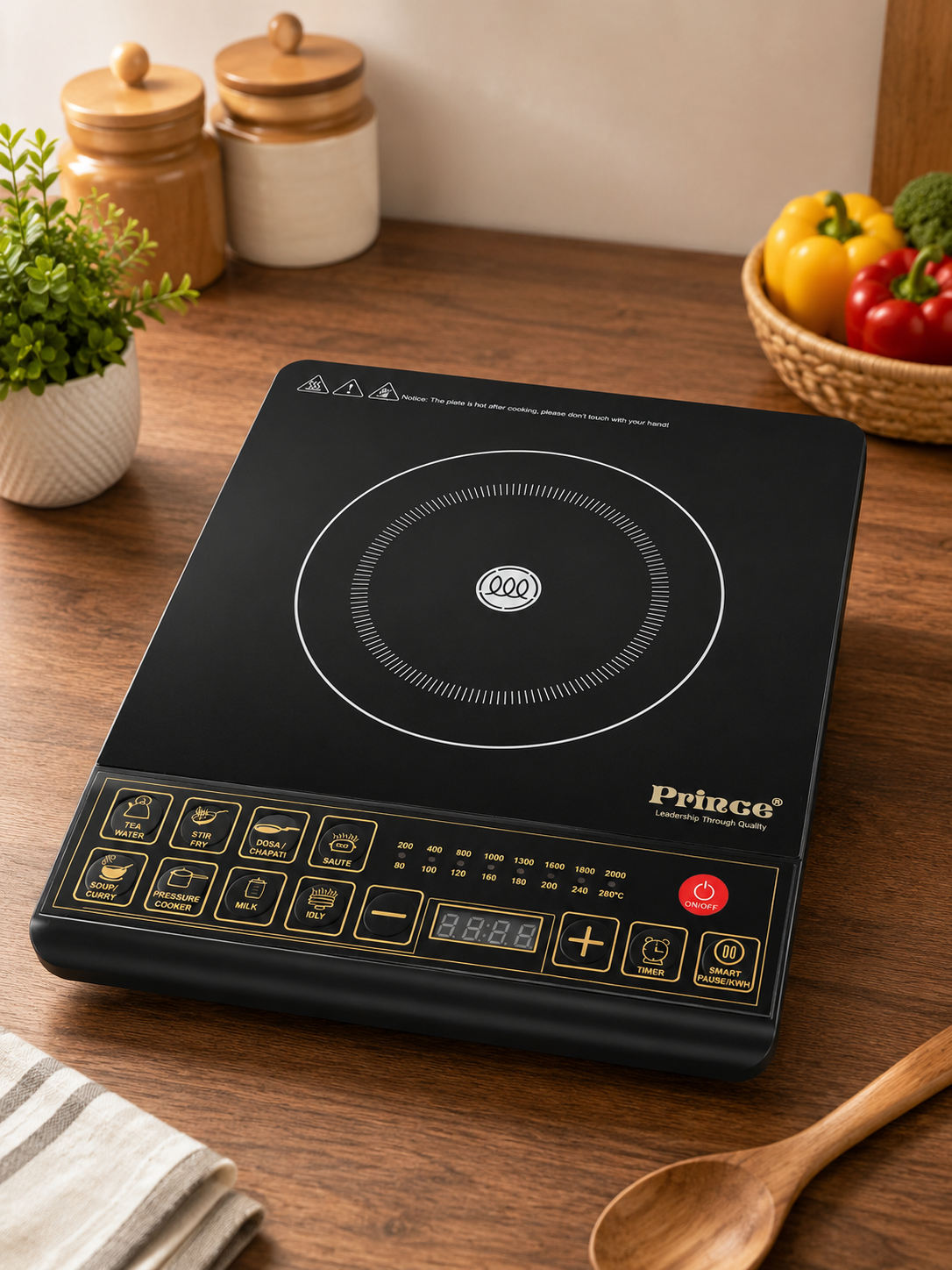 Prince 2000W Induction Cooktop | 8 Preset Cooking Modes | Smart Touch Control | Energy Efficient Portable Induction Stove with Timer & Auto Shut-Off