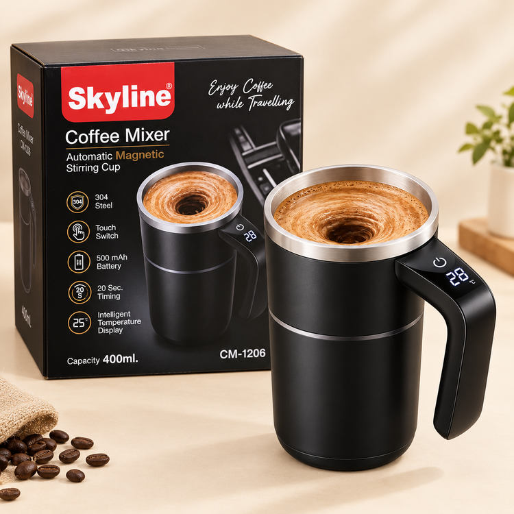 Skyline CM-1206 Automatic Magnetic Coffee Mixer Mug 400ml with 304 Stainless Steel Inner, Touch Switch, Temperature Display & USB Type-C Charging