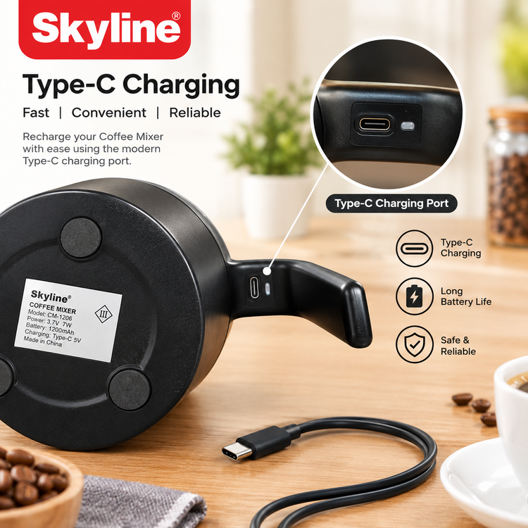 Skyline CM-1206 Automatic Magnetic Coffee Mixer Mug 400ml with 304 Stainless Steel Inner, Touch Switch, Temperature Display & USB Type-C Charging