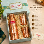 Devidayal Hammered Copper Bottle Set 850ml with 2 Copper Glasses 280ml Each | Traditional Textured Copper Water Bottle Gift Set