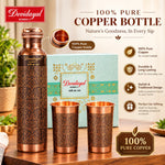 Devidayal Hammered Copper Bottle Set 1000ml with 2 Copper Glasses 300ml Each | Designer Black & Gold Copper Water Bottle Gift Set