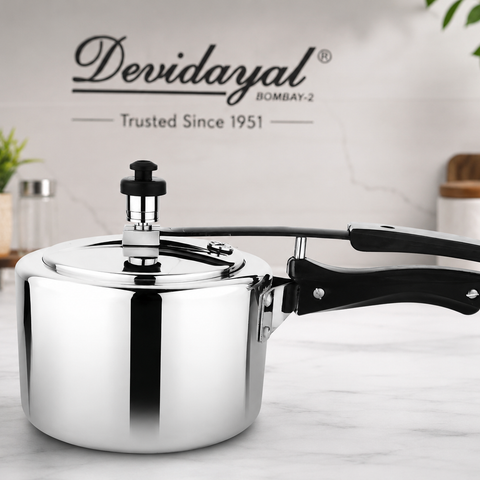 Devidayal 3 Litre Triply Stainless Steel Pressure Cooker | Induction & Gas Compatible | Heavy Gauge Tri-Ply Construction | ISI Certified | Classic Shape | 5 Years Warranty