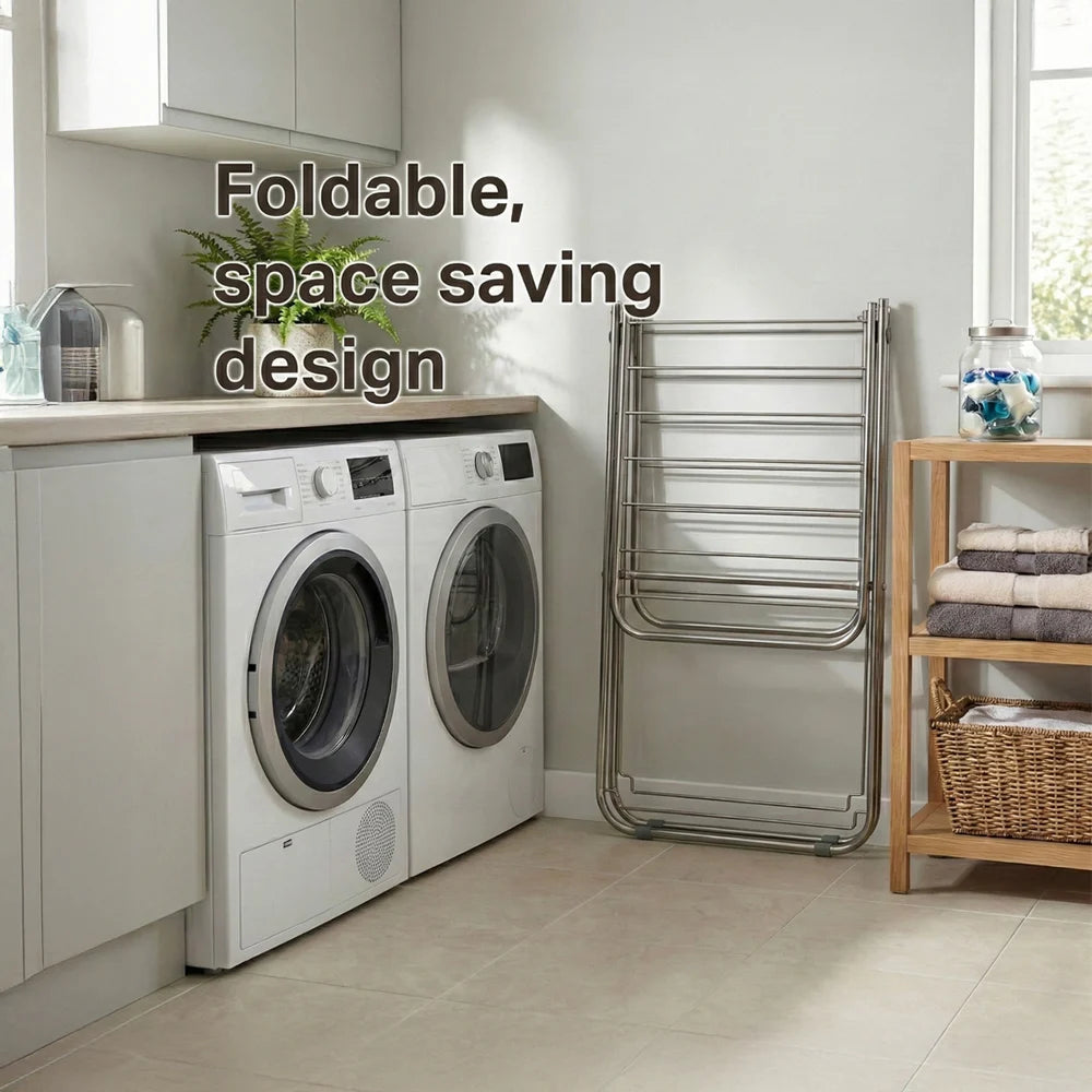 Heavy Duty Stainless Steel Foldable Cloth Drying Stand | Rust Resistant Laundry Drying Rack with Wings | Portable Clothes Dryer Stand for Indoor & Outdoor Use