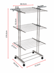 3 Tier Stainless Steel Foldable Clothes Drying Stand with Wheels | Heavy Duty Laundry Drying Rack | Multi-Layer Garment Dryer for Indoor & Outdoor Use | Rust Resistant Cloth Stand