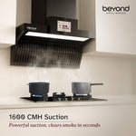 Beyond Appliances Orion 90cm Auto Clean Kitchen Chimney | 1600 CMH Suction | Filterless | Smart Touchscreen Display & Speaker | Baffle Plates | Touch Control | Black Finish.