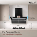 Beyond Appliances Orion 90cm Auto Clean Kitchen Chimney | 1600 CMH Suction | Filterless | Smart Touchscreen Display & Speaker | Baffle Plates | Touch Control | Black Finish.