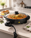 Ovastar Electric Pizza Pan OWPP-1608 | 1500W Non-Stick Multipurpose Cooking Pan with Glass Lid & Temperature Control | Ideal for Pizza, Omelette, Frying & More