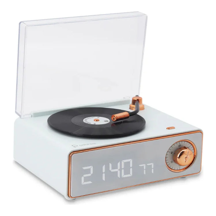 Pebble Newly Launched Disc Retro Bluetooth Speaker with Clock | Rotating Disk LP Design| 8W Sound | 1200mAh Battery | TypeC Charging | Premium Build - Blue